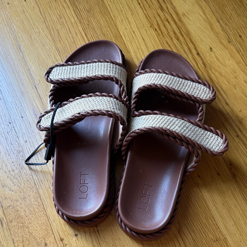 LOFT Brown & Cream Braided Slide Sandals